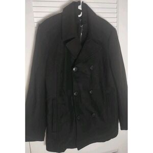 Black Rivet Black Wool Blend Removable Ribbed Knit‎ Layer Pea Coat Size Small L